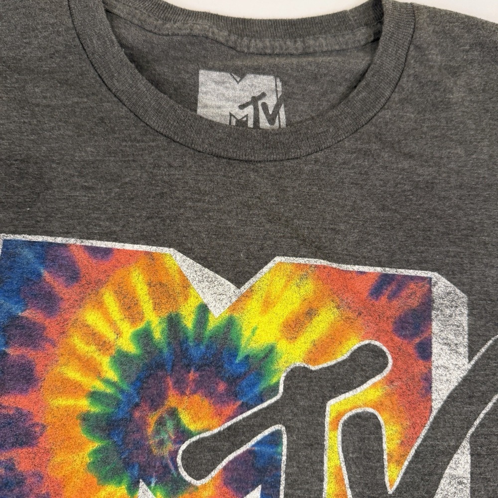 MTV Long Sleeve Dark Gray Graphic T-Shirt Tie Dye Logo Men's Size XL 80's 90's - Picture 2 of 14